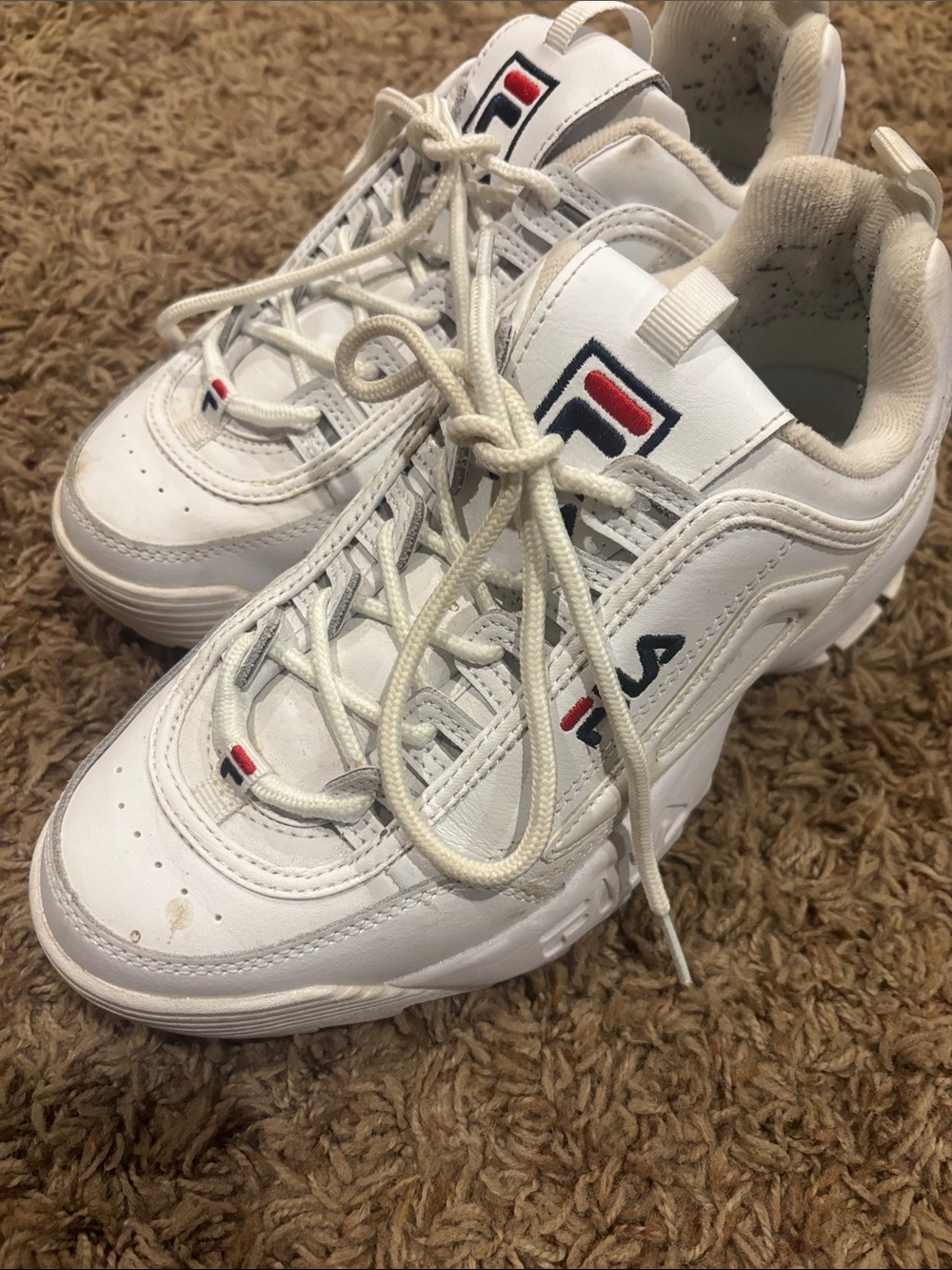 Fila Kids White Sneakers with Red & Navy Logo Accents